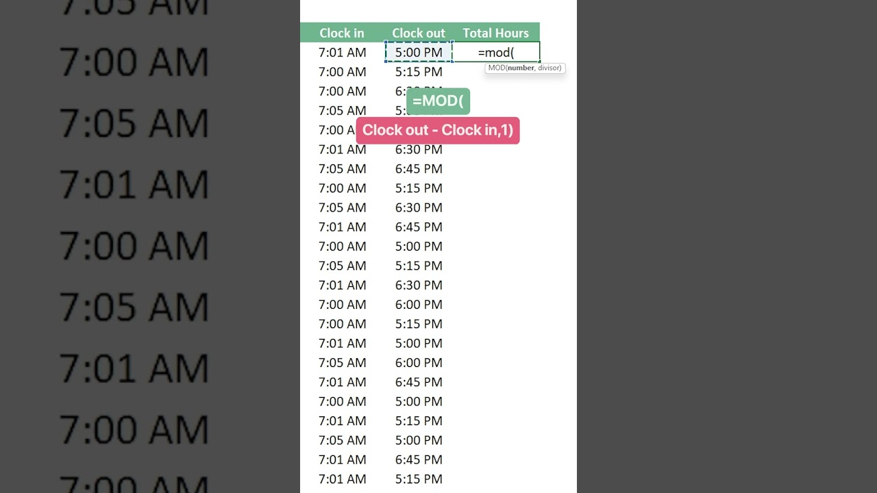 Calculate work hours with this trick! #excel #exceltip #exceltrick