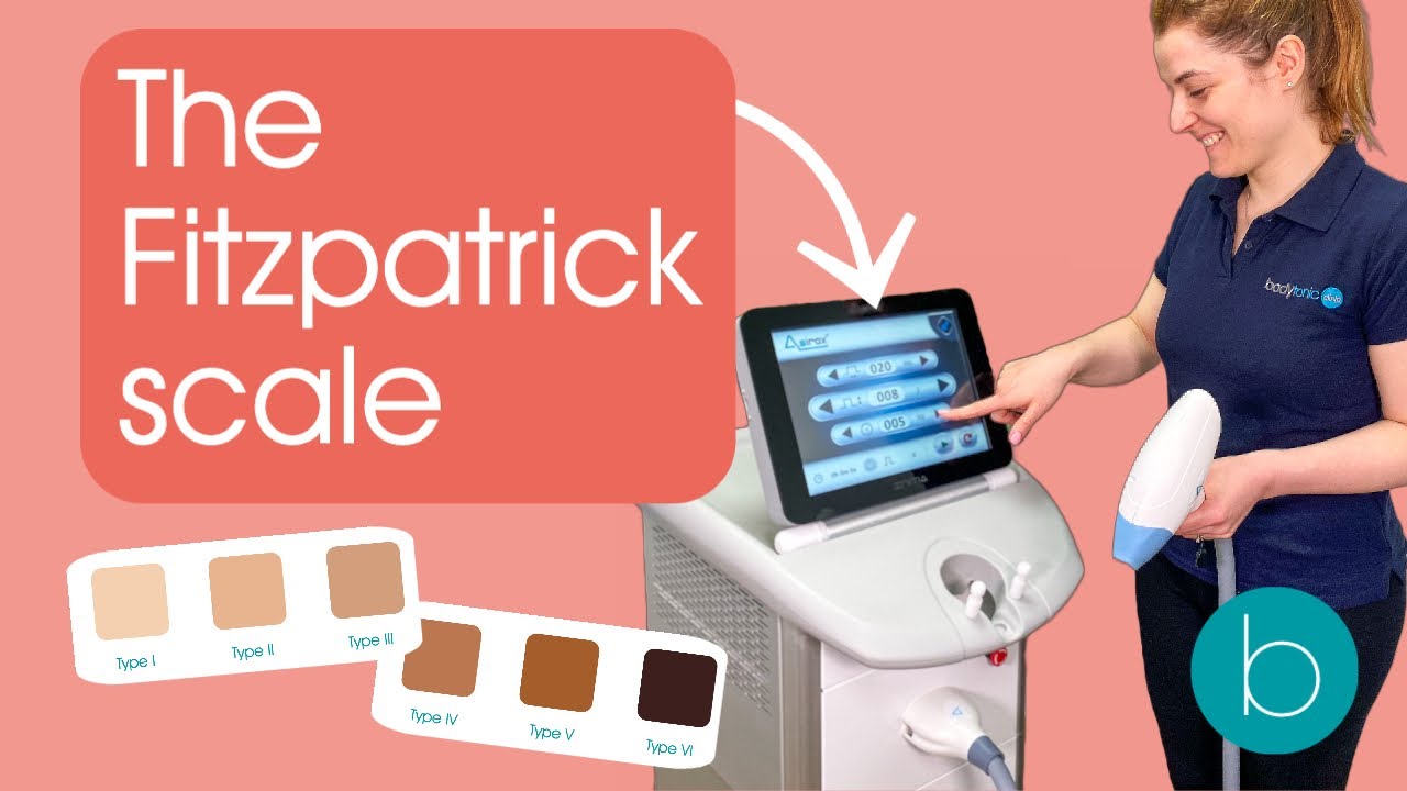 The Fitzpatrick scale test, skin types, chart, patch test and treatment for laser hair removal