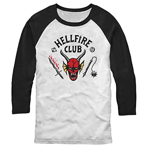 Men'S Stranger Things Hellfire Club Costume Baseball Tee Whiteblack Small