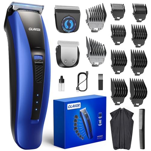 Glaker Hair Clippers For Men Cordless In Versatile Hair Trimmer With Guards, Detachable Blades &Amp; Turbo Motor, Professional Mustache Grooming Kit For Barbers, Usb C Rechargeable (Robin Blue)